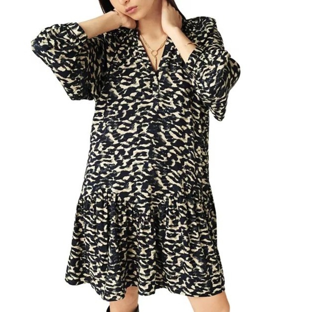 ba&sh Aisha Dress 0‎ US 2 Abstract Tiered A-Line Boho Flowy Euro Chic  Feminine